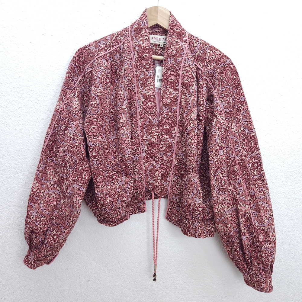 NWT Free People Rosalina Jacket Mocha Combo Dolman Sleeves Tie Front Small